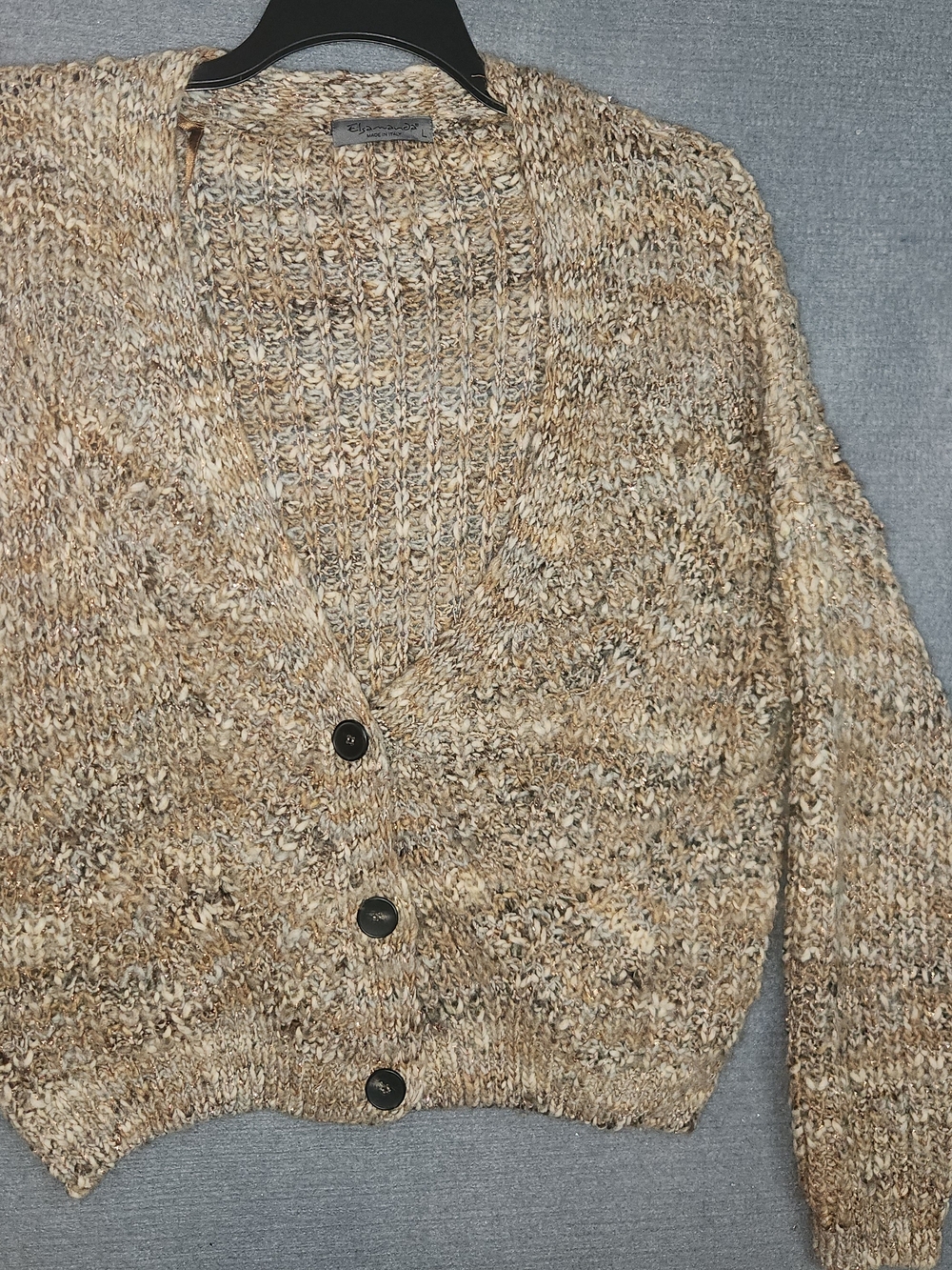 Women's Chunky Knit V-Neck Cardigan Sweater - Beige Mix #363